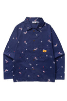 Royal paisley overshirt jacket front view in organic cotton drill