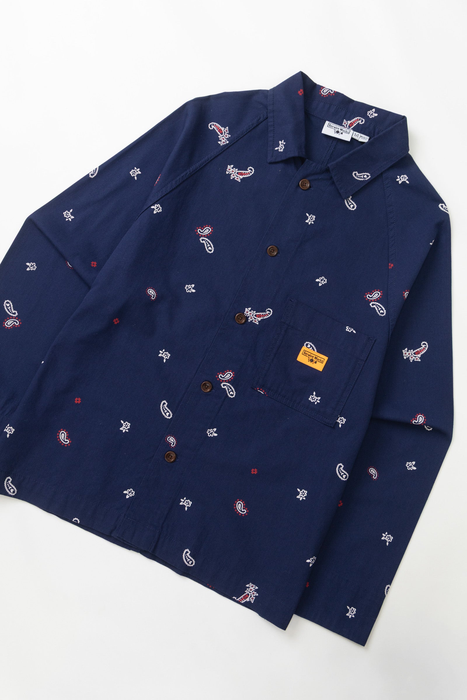 Royal paisley overshirt jacket side view in organic cotton