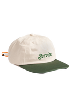 Script Surf Cap in off-white and olive made from 100% cotton with low-profile fit, curved brim and elastic adjuster front product view