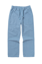 Service Works Canvas Chef Pants in Work Blue relaxed fit with elastic waistband and utility pockets on white background