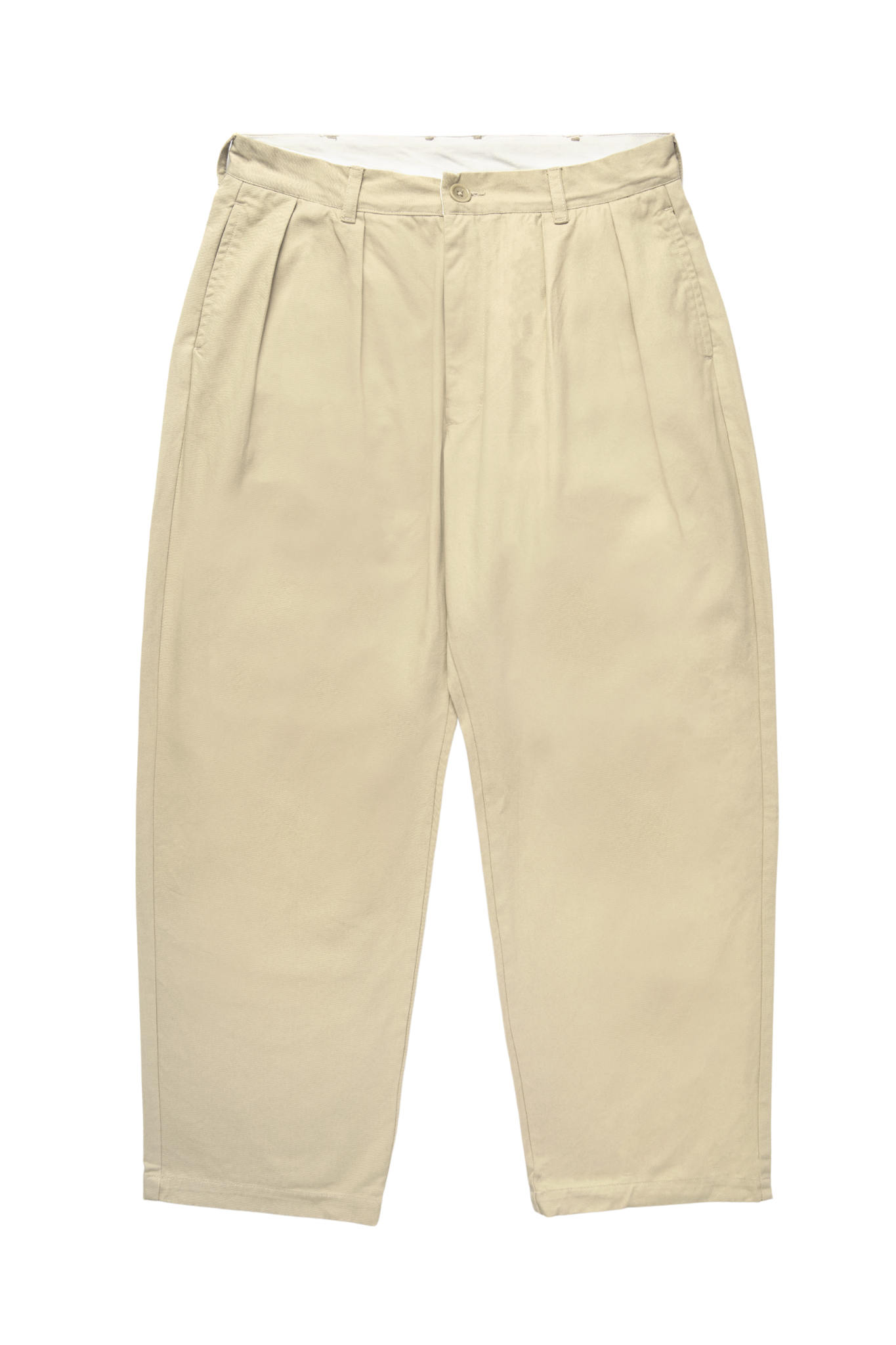 Service Works Drill Part Timer pants in khaki balloon fit showing baggy pleated workwear design