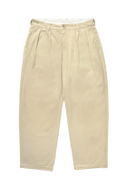 Service Works Drill Part Timer pants in khaki balloon fit showing baggy pleated workwear design