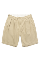 Khaki Service Works Drill Part Timer shorts on white background showing pleated workwear design