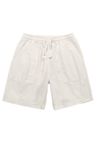 Beige Service Works chef shorts relaxed fit drawstring front view