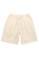 Beige Service Works chef shorts relaxed fit drawstring front view