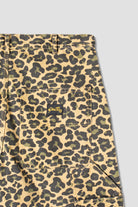 Close-up detail of Stan Ray Big Job Short Leopard Camo showing durable cotton twill fabric, utility pockets and bold leopard camo print.