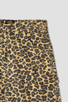 Side view of model wearing Stan Ray Big Job Short Leopard Camo oversized painter shorts with durable cotton twill and relaxed fit.