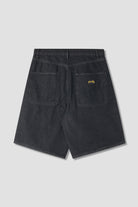 Close-up detail of Stan Ray Wide 5 Short Charcoal Denim showing heavyweight cotton denim fabric, stitching and classic construction.