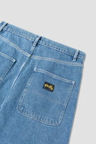 Stan Ray Wide 5 Short Mid Stone Denim full view showing heavyweight cotton denim, relaxed loose fit and classic workwear construction.