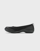 Side view of black Tabi Ballerina shoes featuring a split toe design and lightweight sole