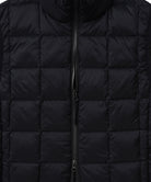 Front view of Taion Hi Neck W-Zip Down Jacket in Navy with down insulation and warm hand pockets for everyday comfort
