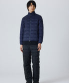 Full outfit setup featuring Taion Hi Neck W-Zip Down Jacket in Navy