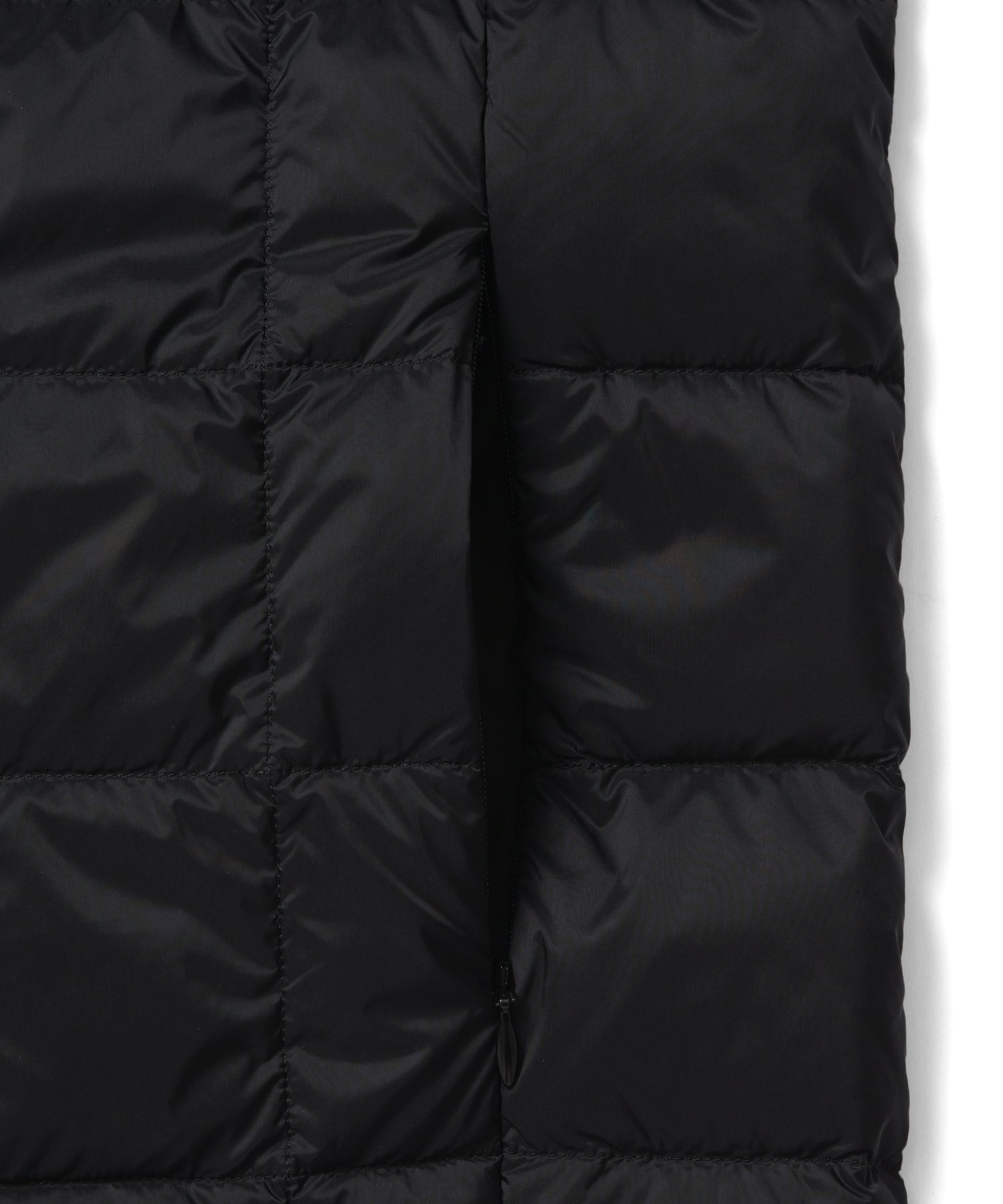 Pocket detail of Taion Hi Neck W-Zip Down Jacket in Navy
