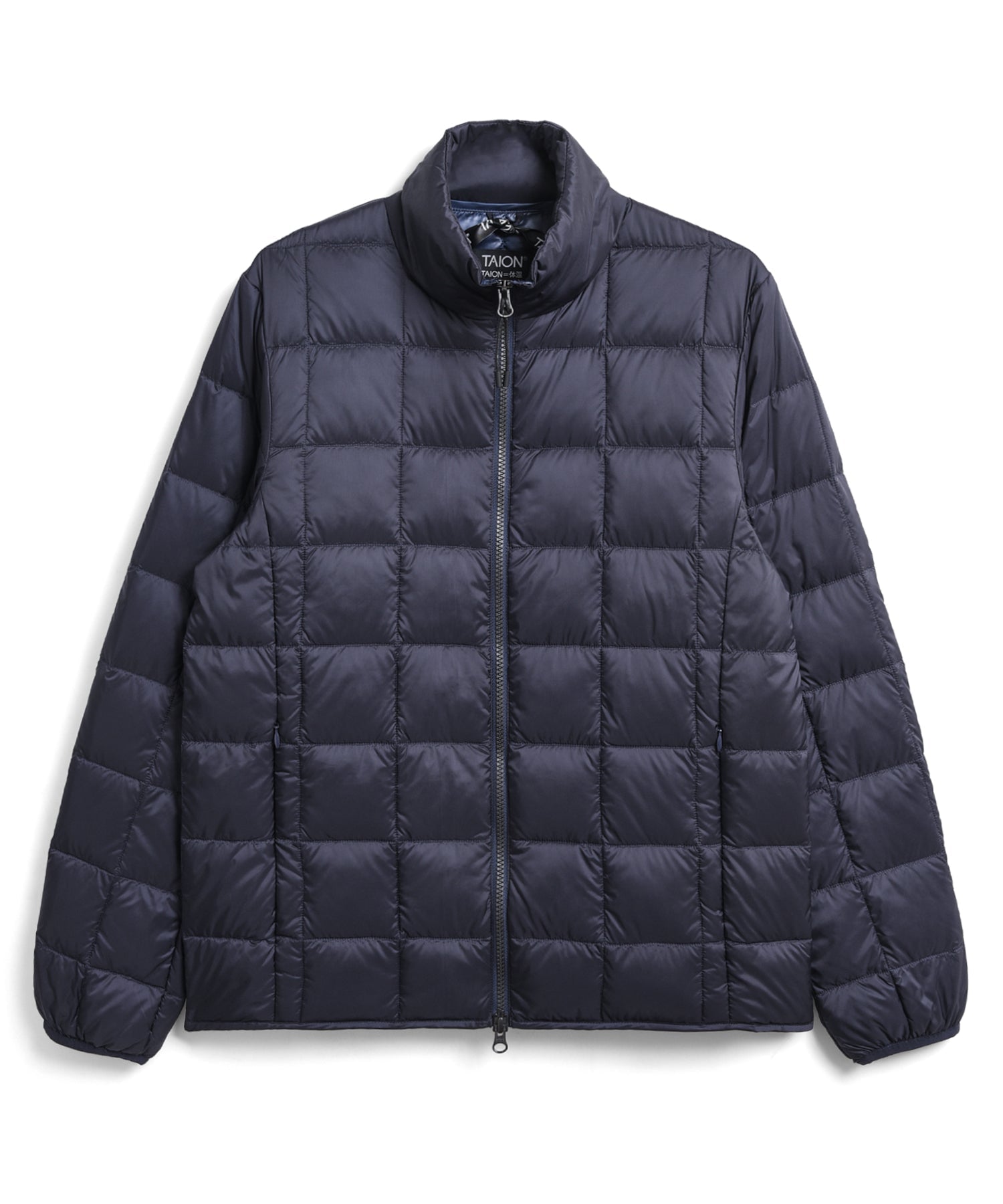Taion Hi Neck W-Zip Down Jacket in Navy