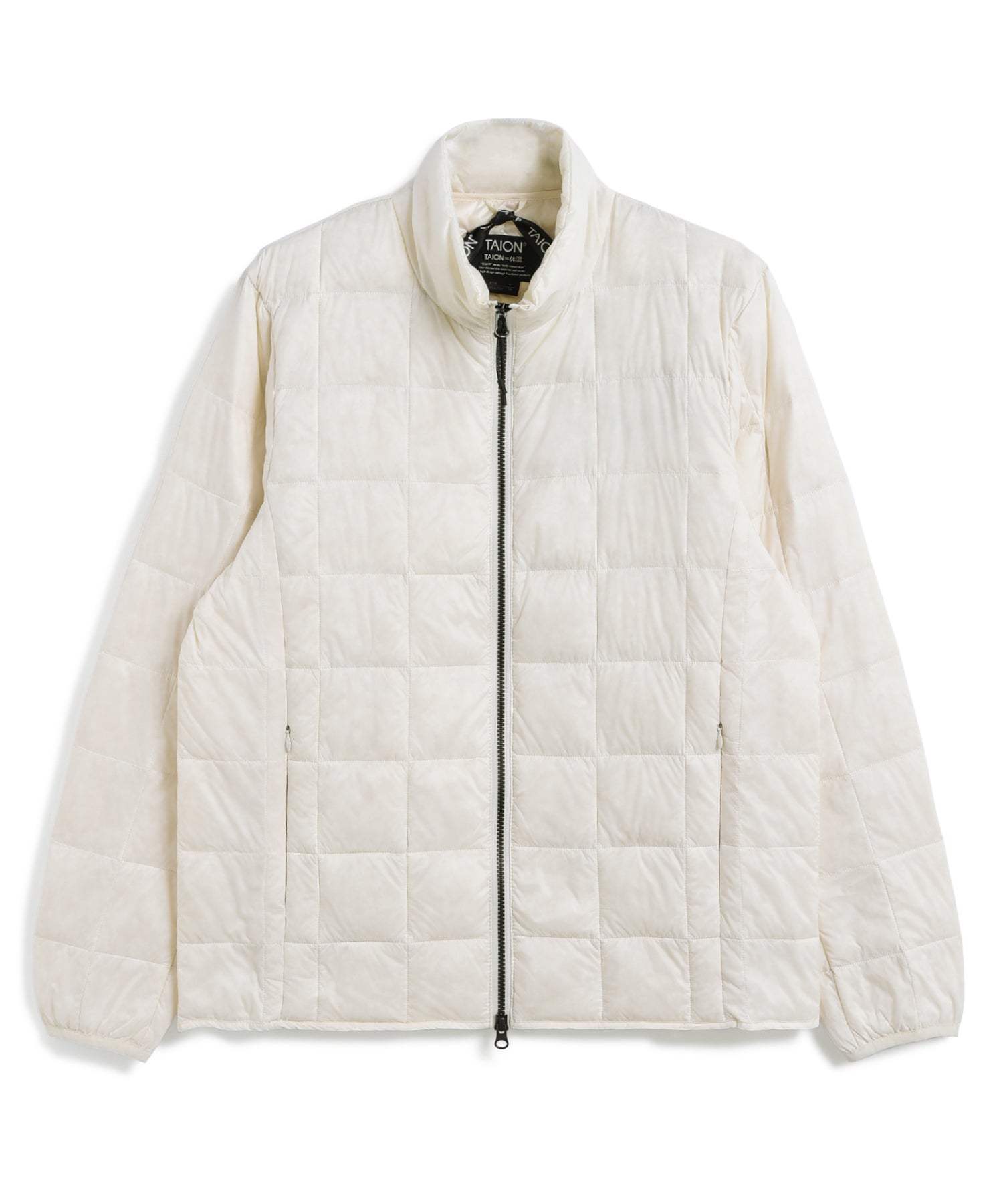 Taion Hi Neck W-Zip Down Jacket in Off White