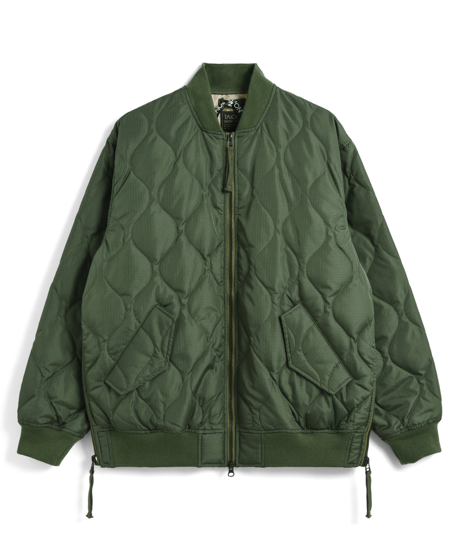 Taion Military MA-1 Type Down Jacket in Olive with insulated warmth and relaxed bomber-style fit