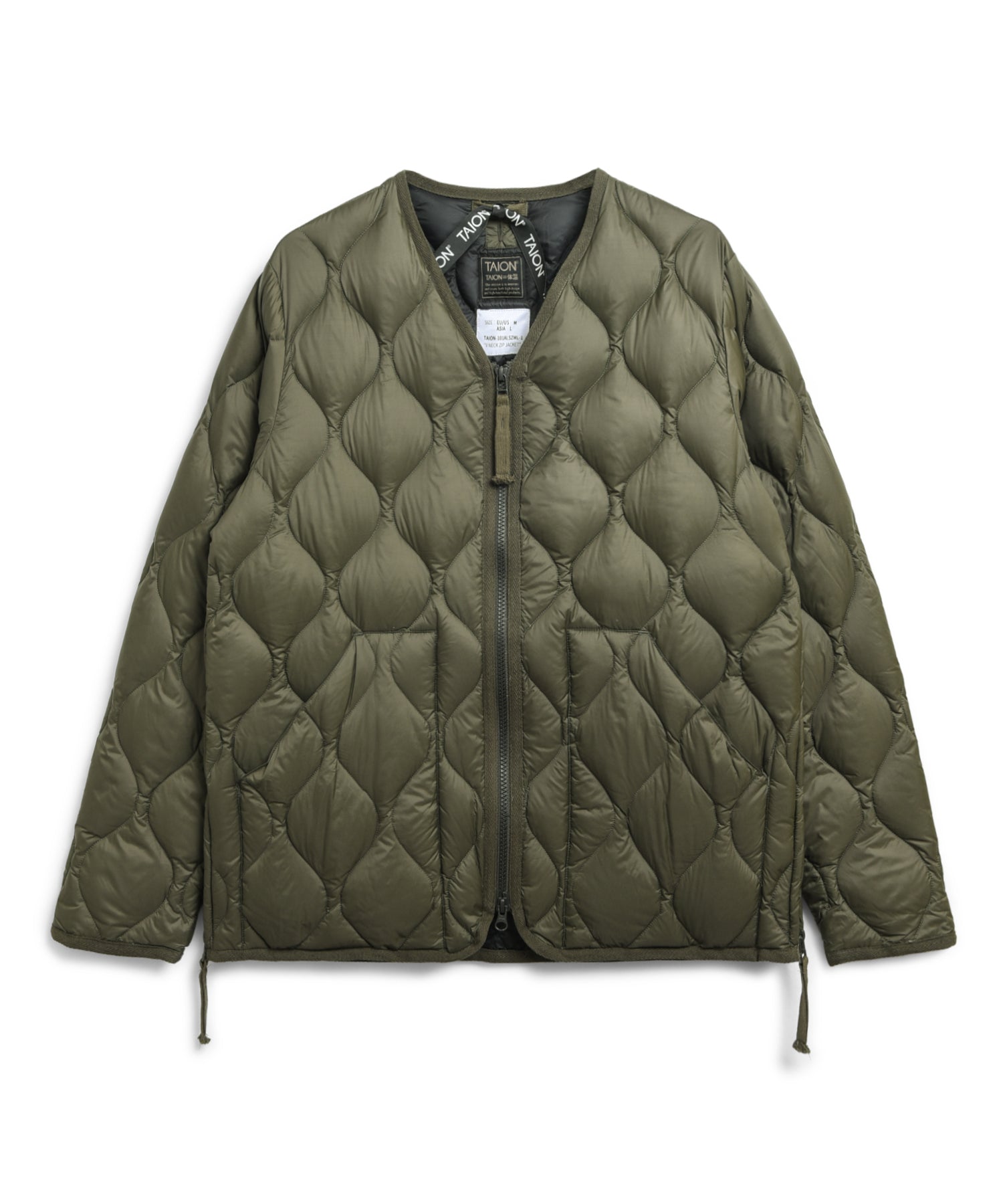 Taion Military V Neck W-Zip Down Jacket in Dark Olive – lightweight SOFT SHELL fabric with insulated warmth and everyday comfort