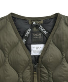 Collar detail of Taion Military V Neck W-Zip Down Jacket in Olive