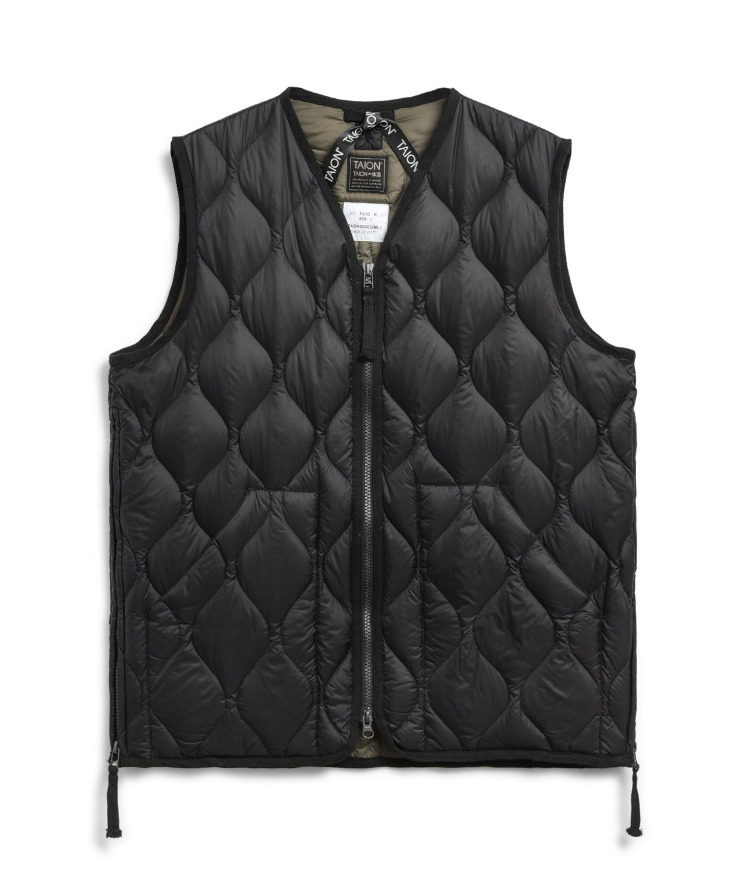 Taion Military V Neck W-Zip Down Vest in Black
