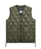 Taion Military V Neck W-Zip Down Vest in Dark Olive – lightweight insulated warmth with durable SOFT SHELL fabric