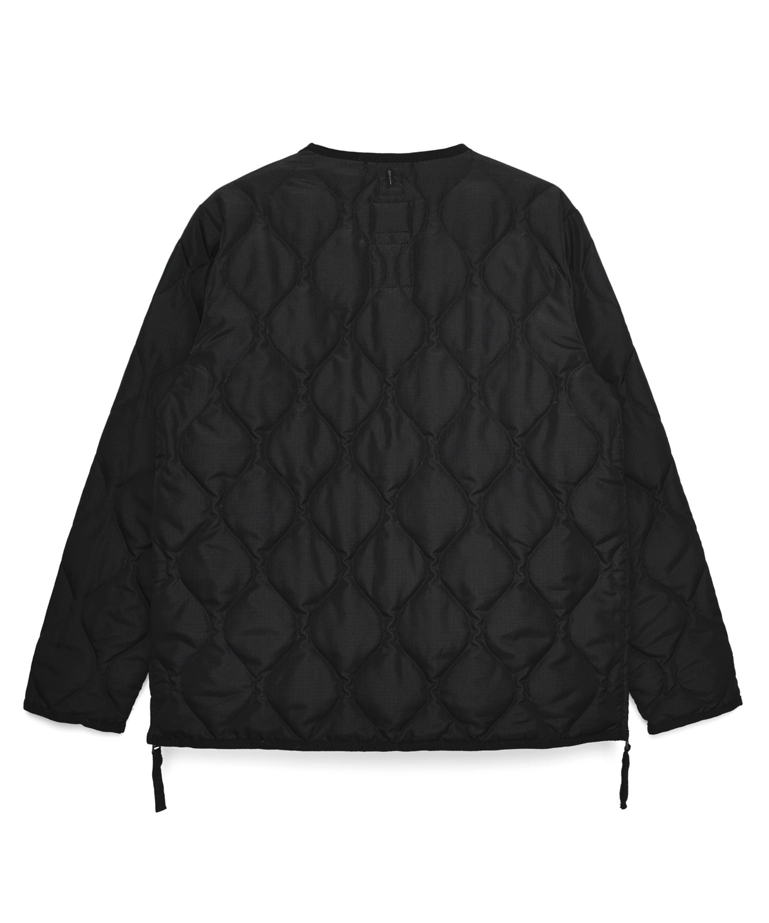 Back view of Taion Military Zip V Neck Down Jacket in D.Olive showcasing the quilted military-inspired design