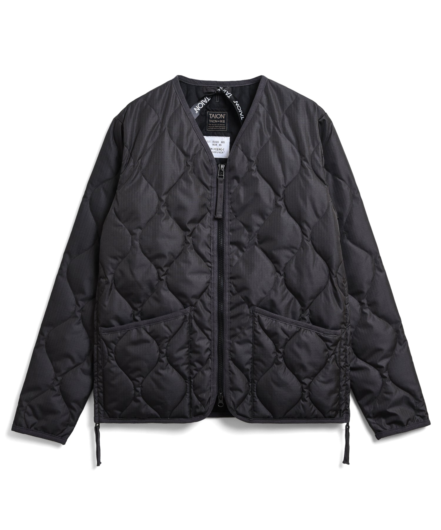 Taion Military Zip V Neck Down Jacket in D.Olive