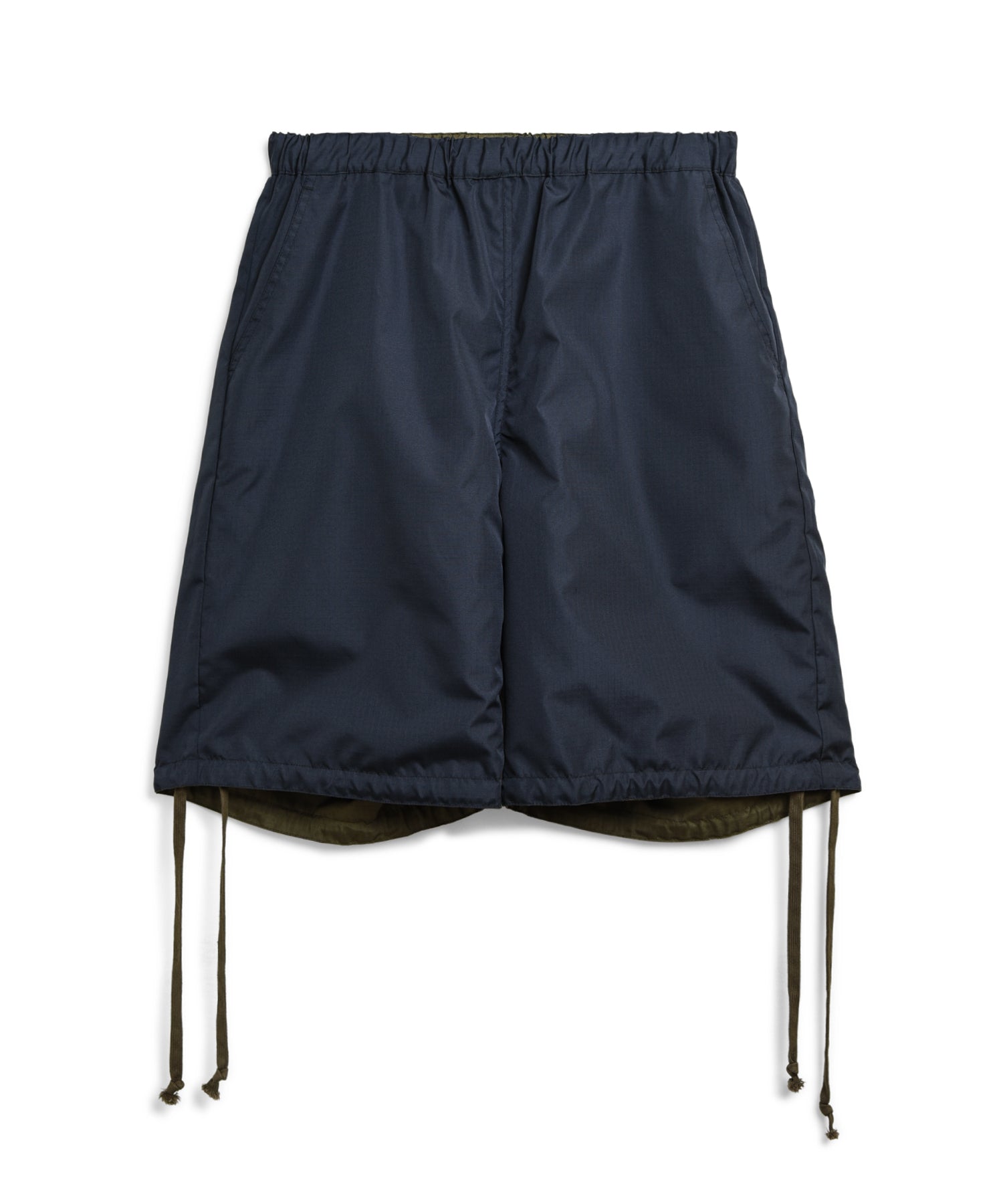 Taion Non Down Military Reversible Shorts in Dark Olive with lightweight stain-resistant fabric and reversible design for everyday comfort