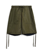 Taion Non Down Military Reversible Shorts in Dark Olive with lightweight stain-resistant fabric and reversible design for everyday comfort