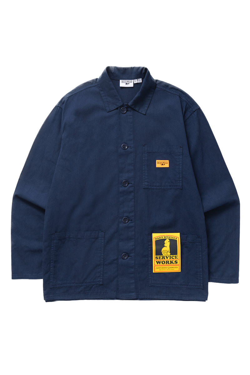 Dark navy twill chore shirt premium workwear minimalist streetwear front view utility shirt