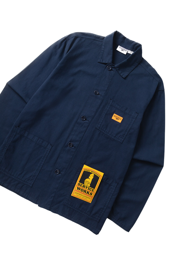 Dark navy twill chore shirt side view premium workwear relaxed fit utility shirt