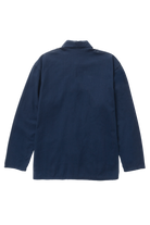 Dark navy twill chore shirt detail view premium workwear utility shirt stitching close up